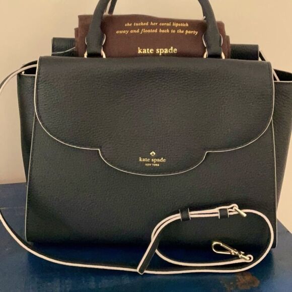 KATE SPADE NWT LEEWOOD PLACE MAKAYLA SCALLOP FULL SIZE BLACK SATCHEL BAG CROSS - Picture 2 of 15
